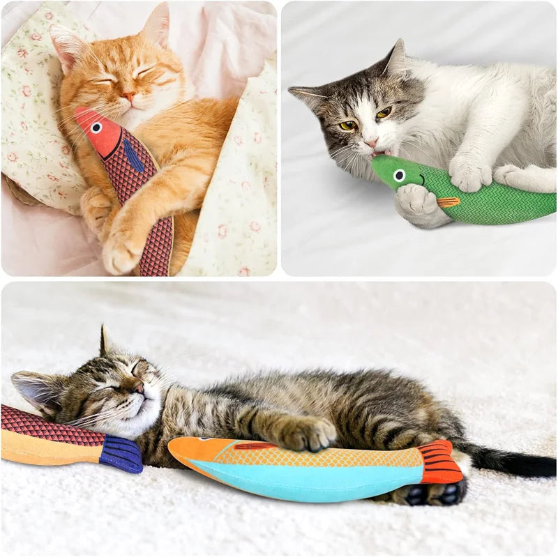 Color variants of 3D catnip fish plush cat toy