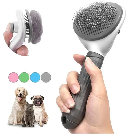 Self-cleaning pet hair remover brush for dogs and cats