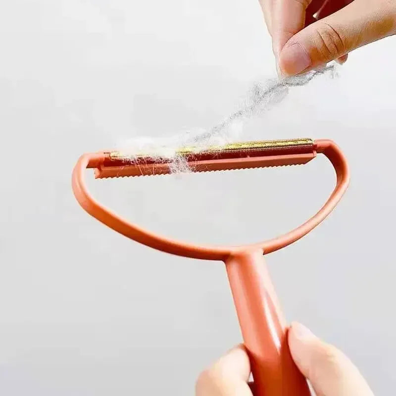 Demonstration of pet hair cleaning with portable lint remover