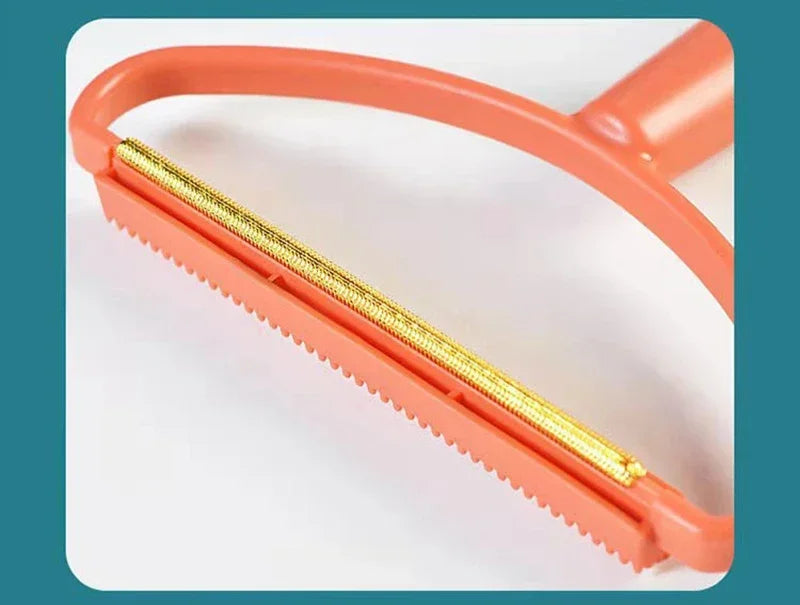 Using portable lint remover to clean pet hair from clothes