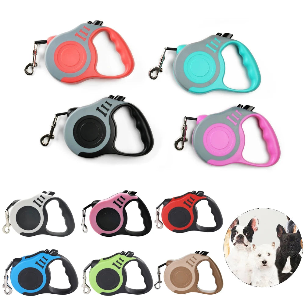 Retractable nylon dog leash with ergonomic handle 3m/5m