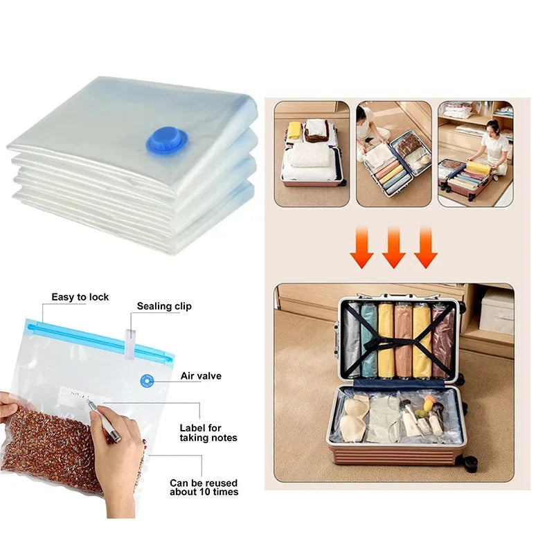 Vacuum storage bag set with pump and space saver design