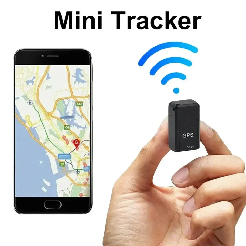 Mini GF07 GPS tracker attached to pet collar for real time location tracking and safety
