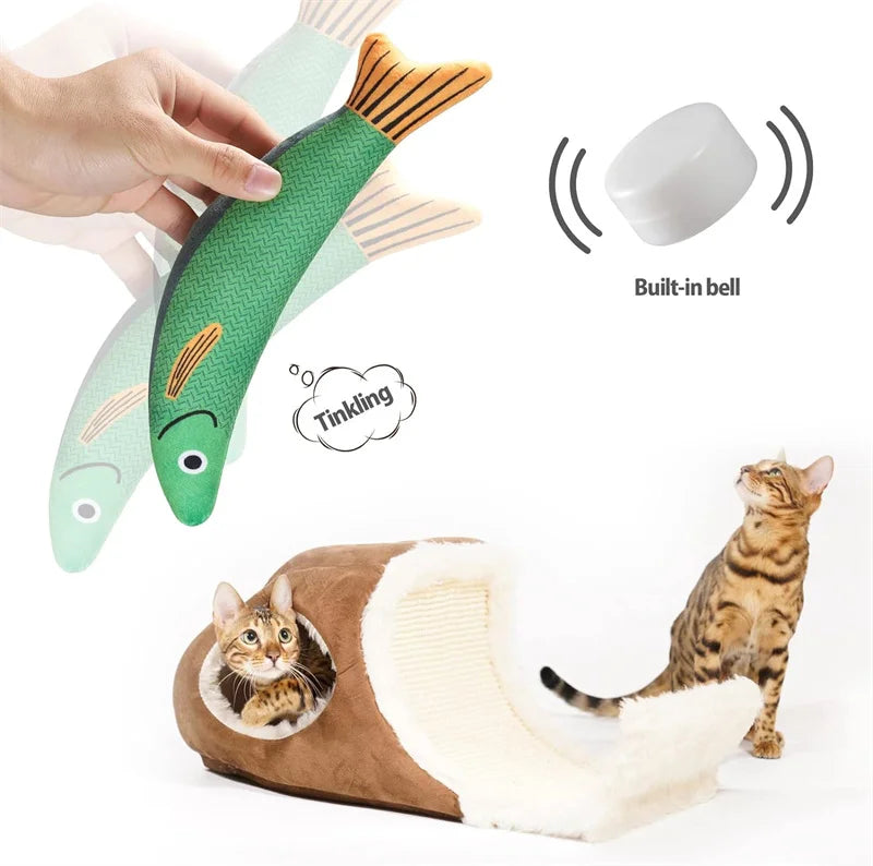 Interior view showing catnip stuffing inside fish toy
