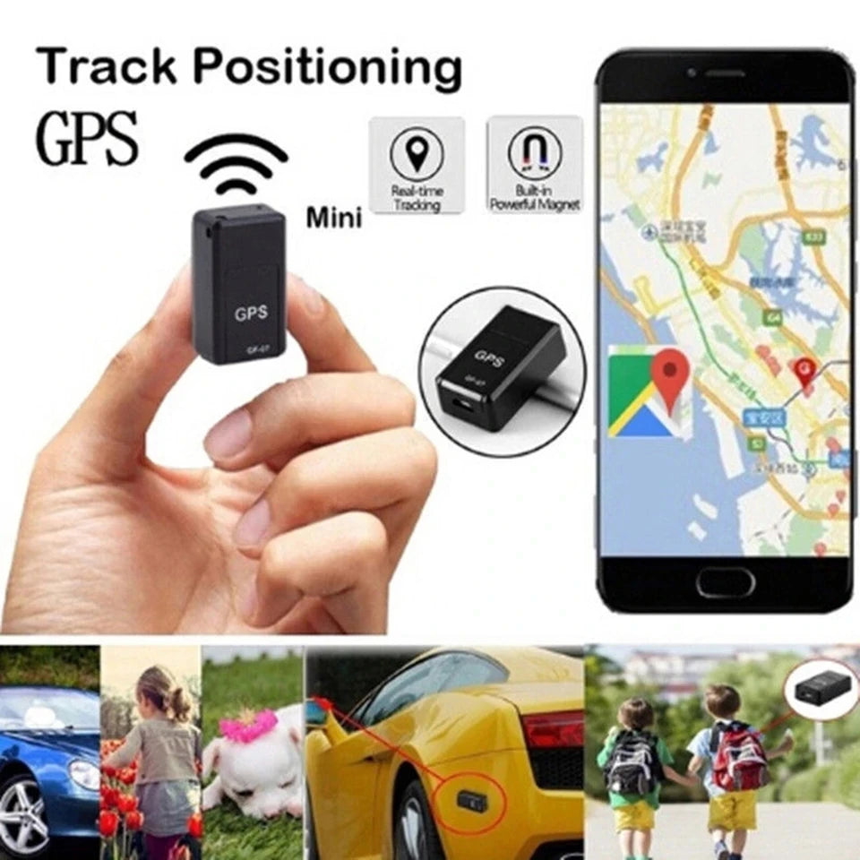 Mini GF07 GPS tracker attached to pet collar for tracking
