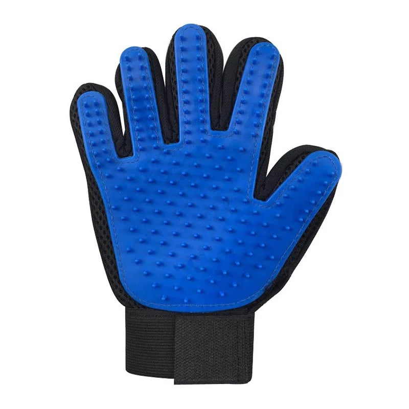 Using grooming glove to remove cat hair from coat
