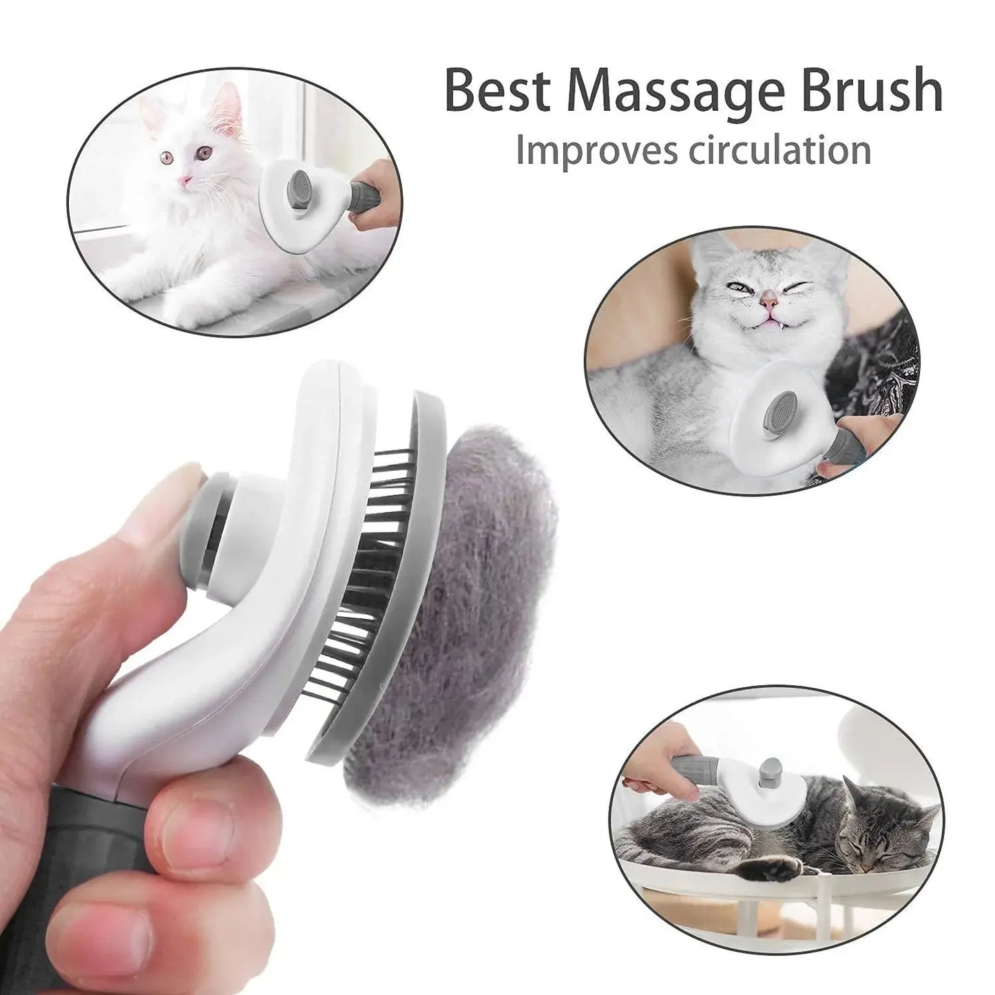 Button pressed to self-clean hair from brush teeth
