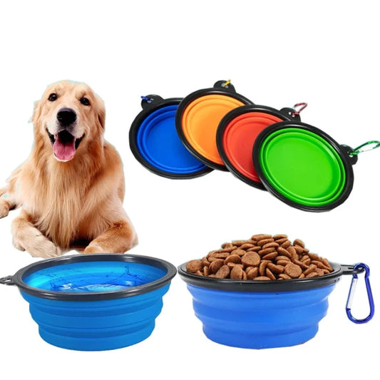 Portable folding pet bowl with keychain, 350 ml capacity
